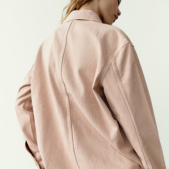 NWOT ZARA Light pink Pocket Overshirt - Picture 4 of 8